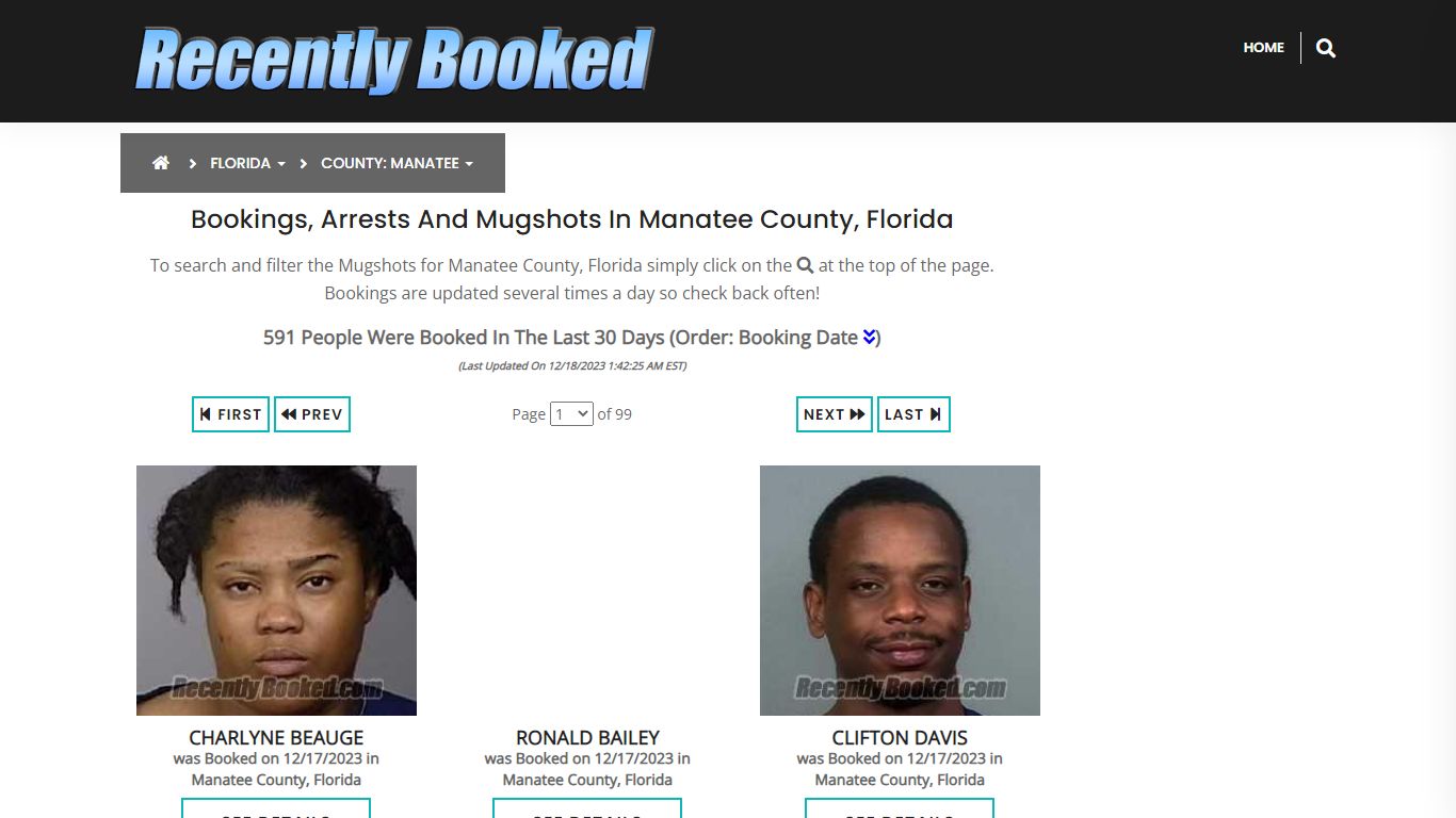 Bookings, Arrests and Mugshots in Manatee County, Florida - Recently Booked